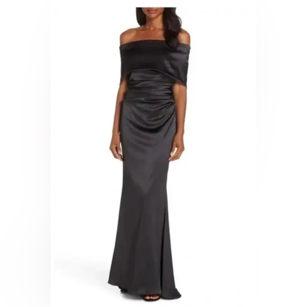Vince Camuto One-Shoulder Black Satin Gown